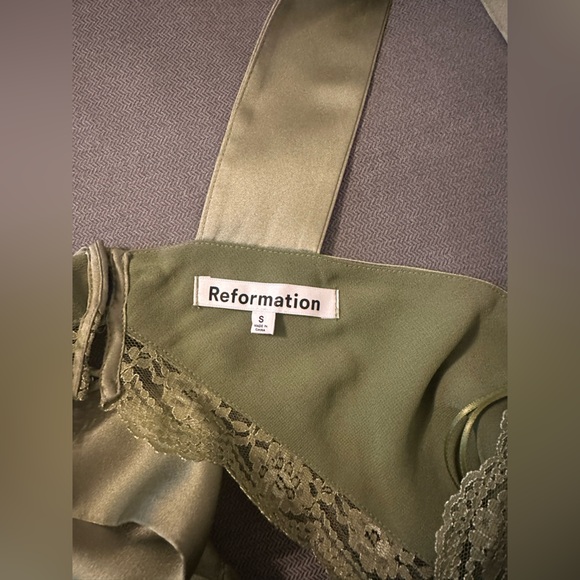 Reformation Chania Silk Dress in Artichoke Green Maxi Sleeveless Lace - Picture 12 of 14